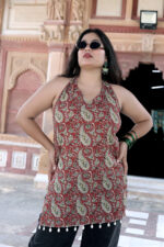 Iknoor maroon print kurti with halter neck