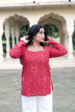 Laal isha bandhej full sleeved kurti