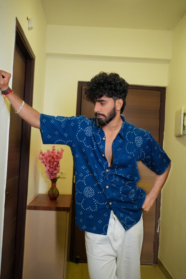 Bandhej blue half sleeved shirt
