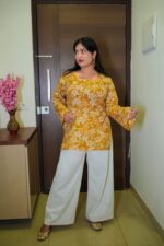 Haldi raga bell sleeved kurti with square neck