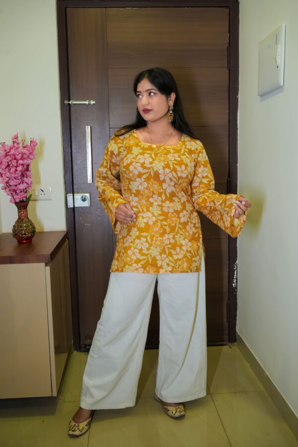 Haldi raga bell sleeved kurti with square neck