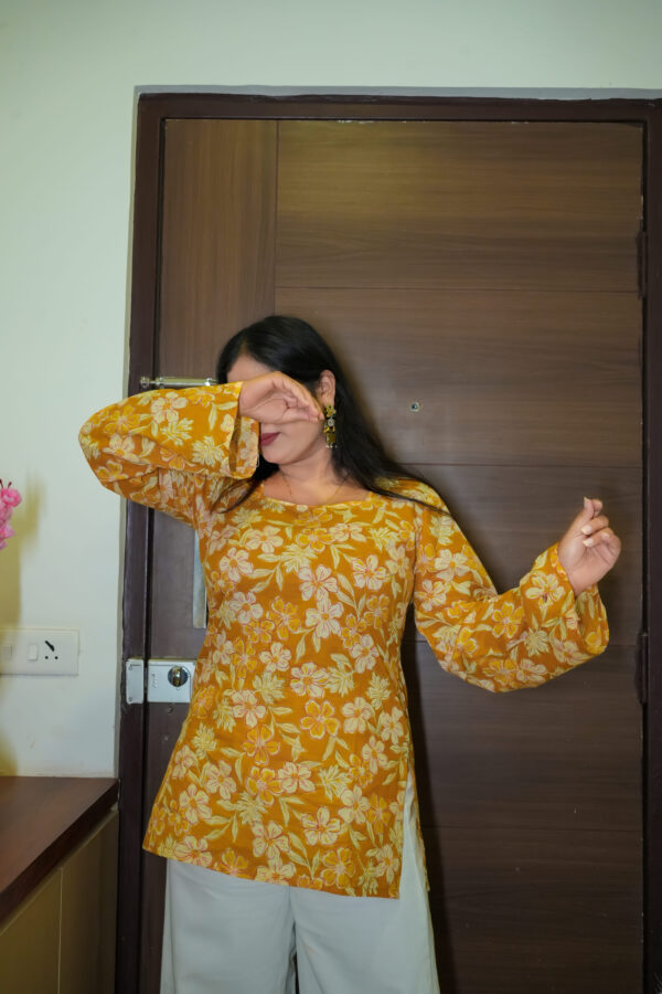 Haldi raga bell sleeved kurti with square neck