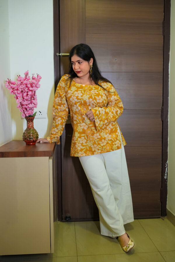 Haldi raga bell sleeved kurti with square neck