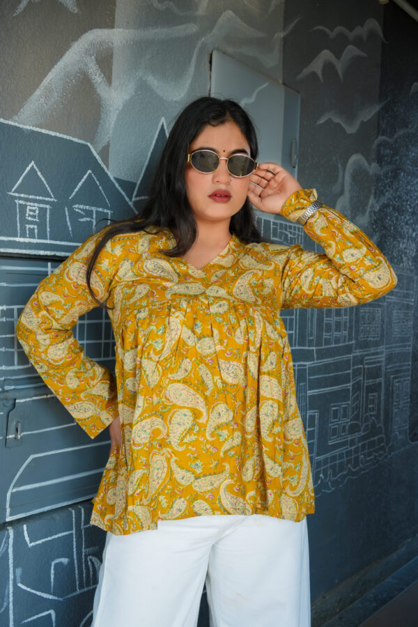 Mustard pumplum full sleeved top